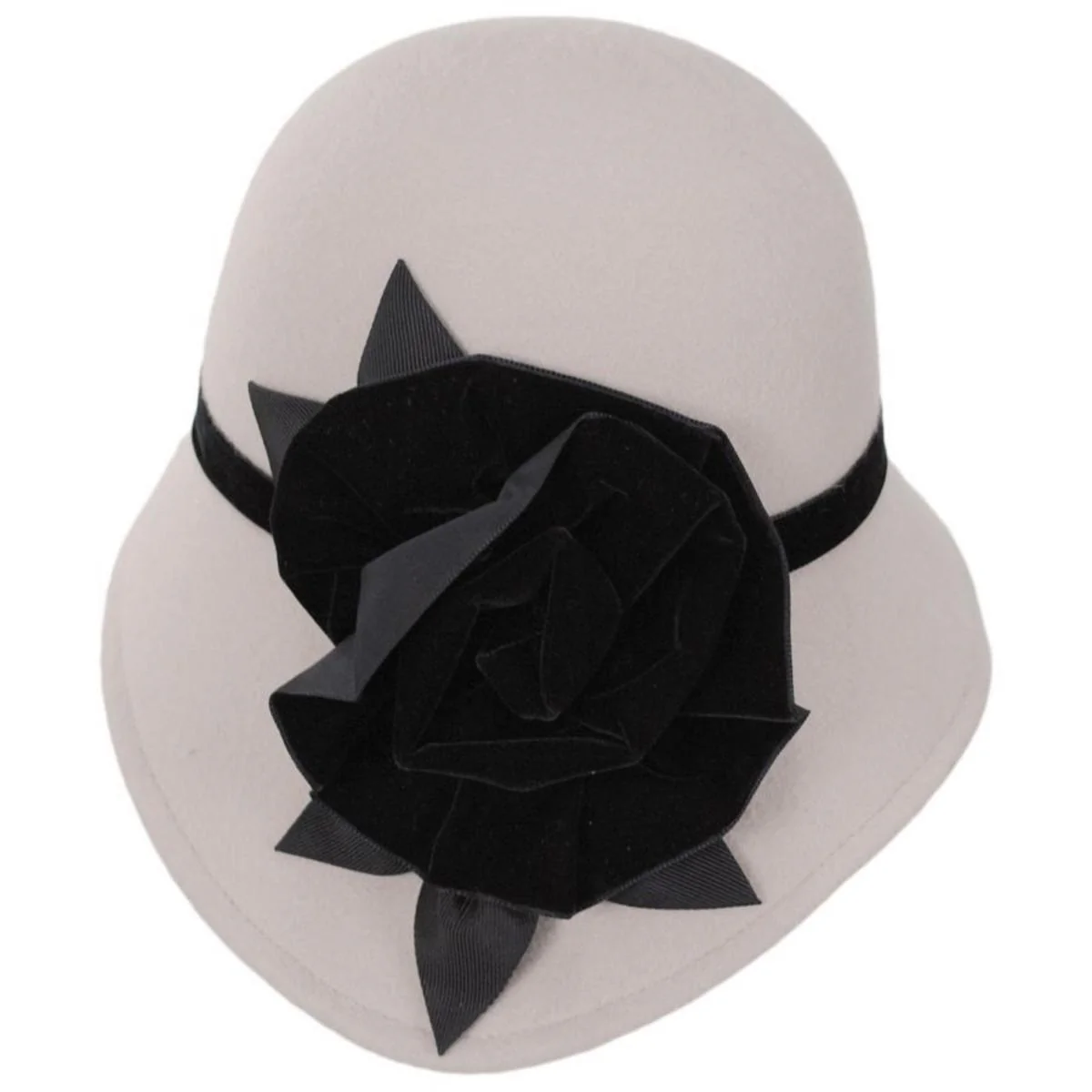 Black Rose Asymmetrical Wool Felt Cloche Hat - Made to Order - Image 3