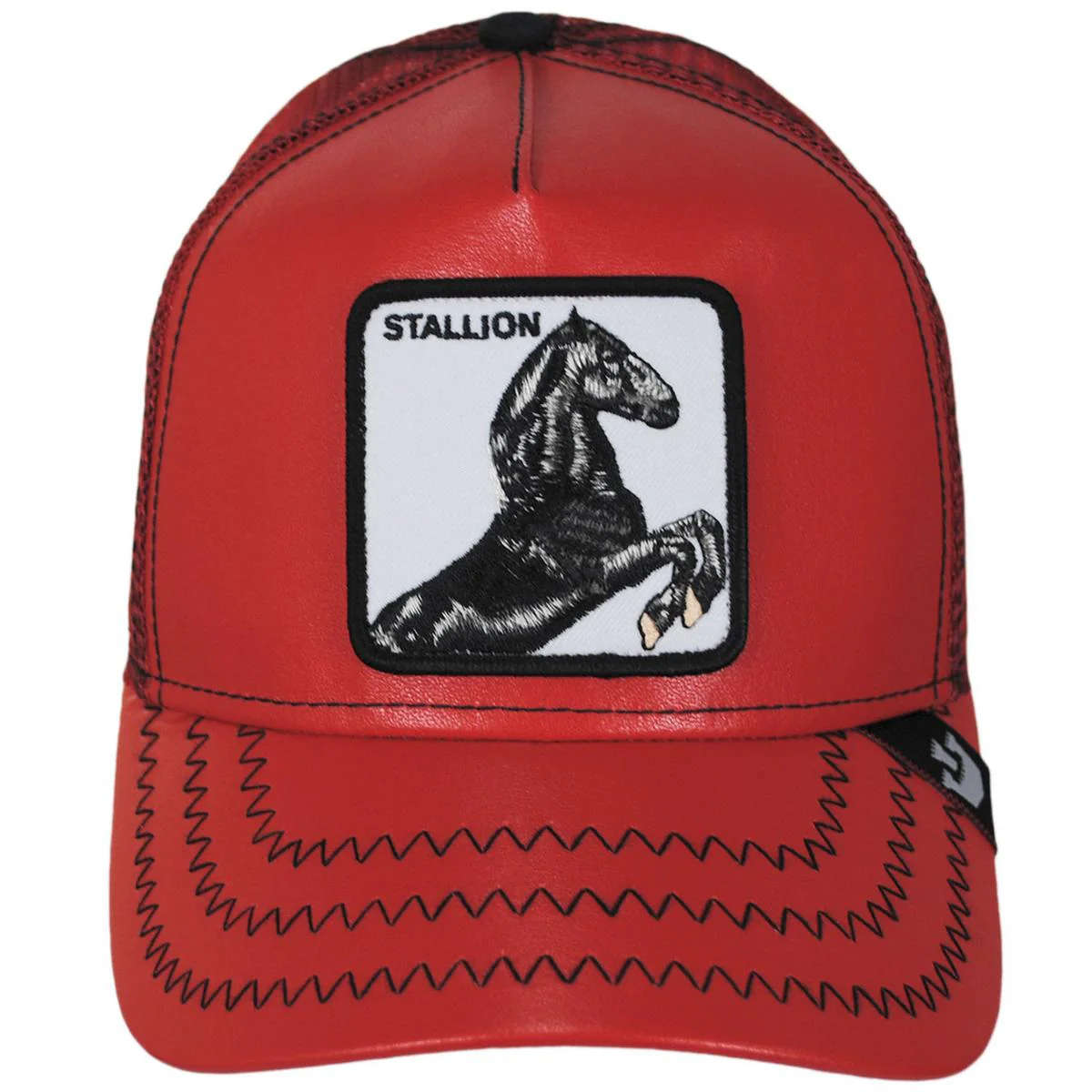 Cherry Mustang Stallion Vegan Leather Mesh Trucker Snapback Baseball Cap - FINAL SALE - Image 2
