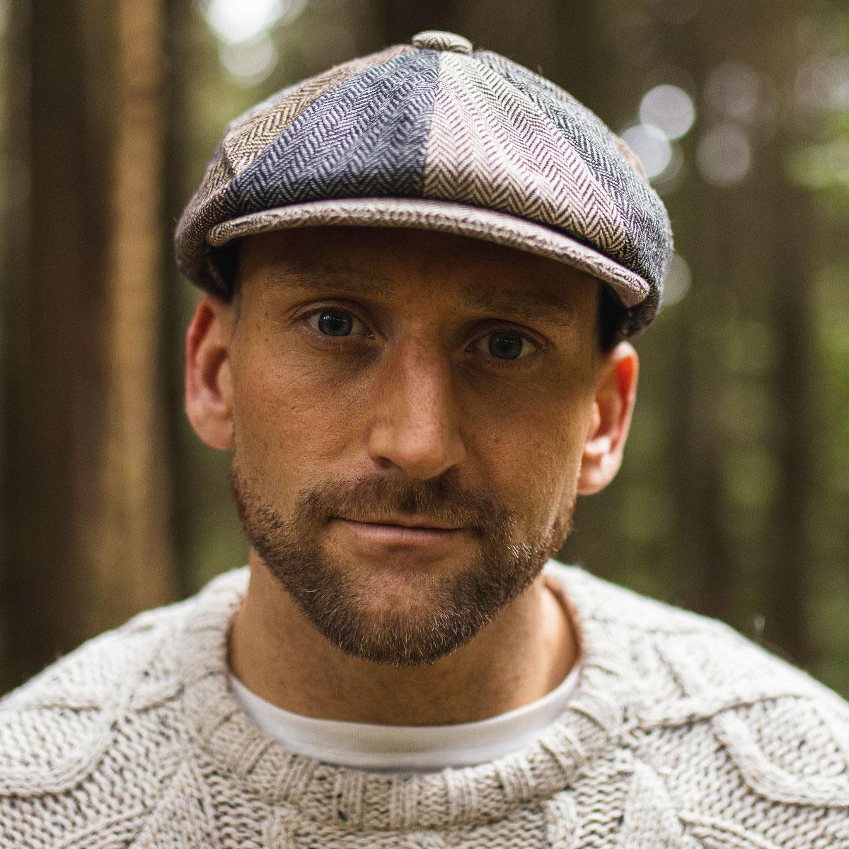 Herringbone Patchwork Wool Blend Newsboy Cap - Image 2