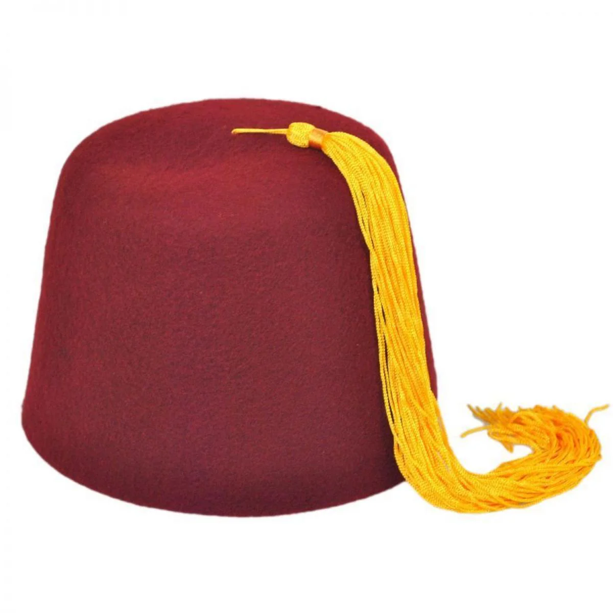 Maroon Wool Fez with Gold Tassel