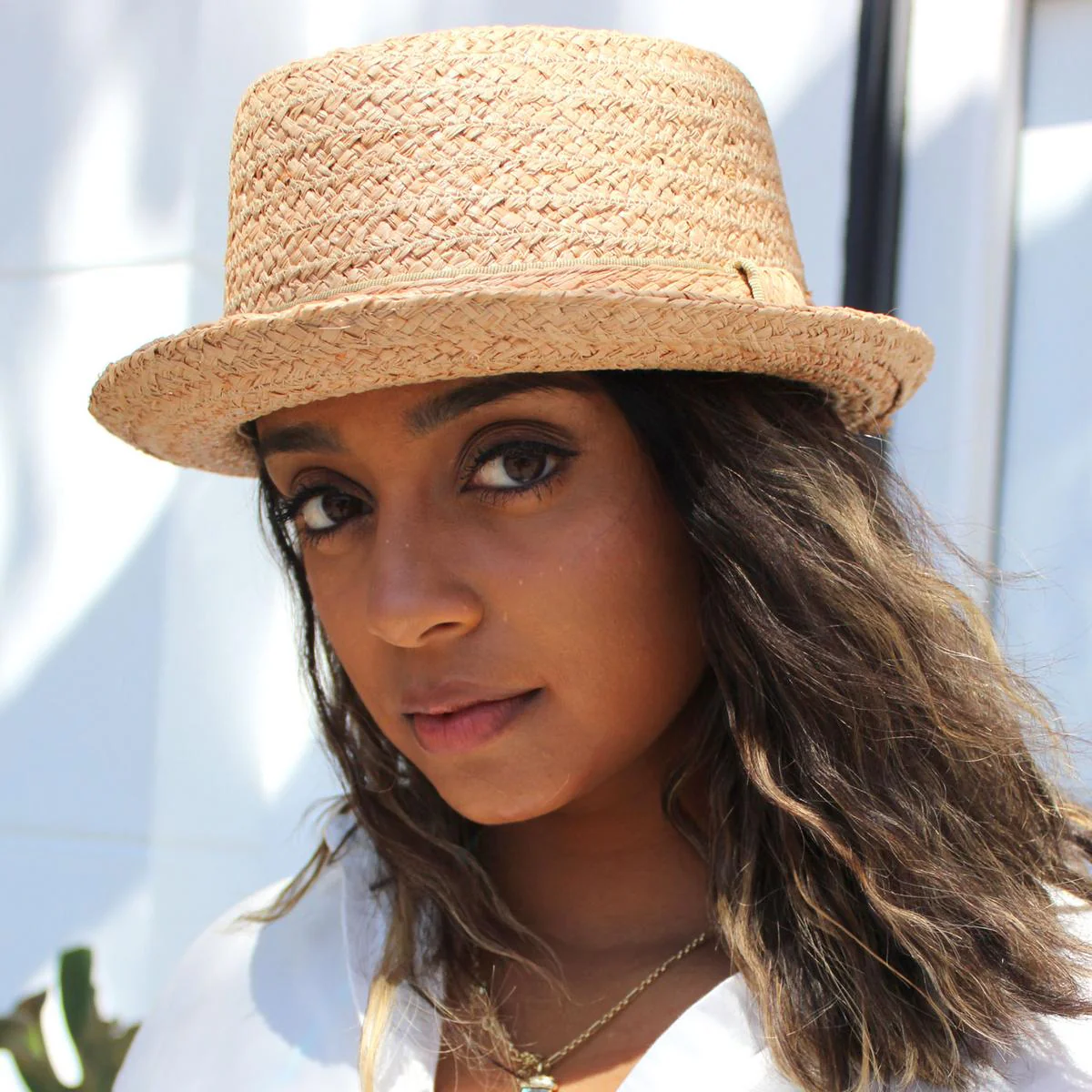 Raffia Straw Diamond Crown Fedora Hat - Image 3