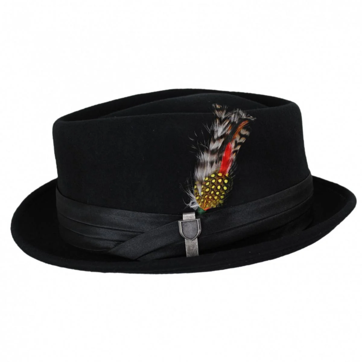 Stout Wool Felt Diamond Crown Fedora Hat - Black - Image 3