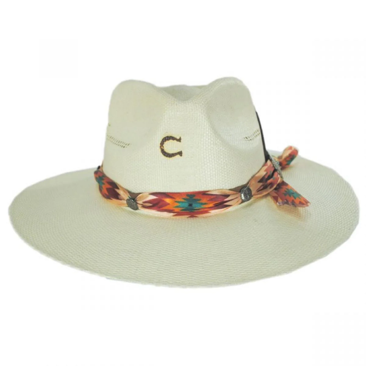 Tribal Shantung Straw Fedora Hat - Image 2