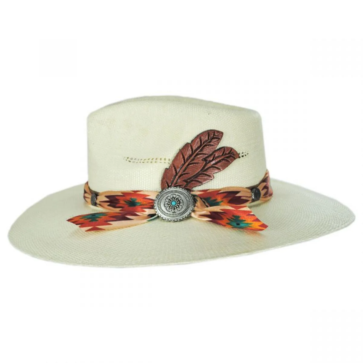Tribal Shantung Straw Fedora Hat - Image 3