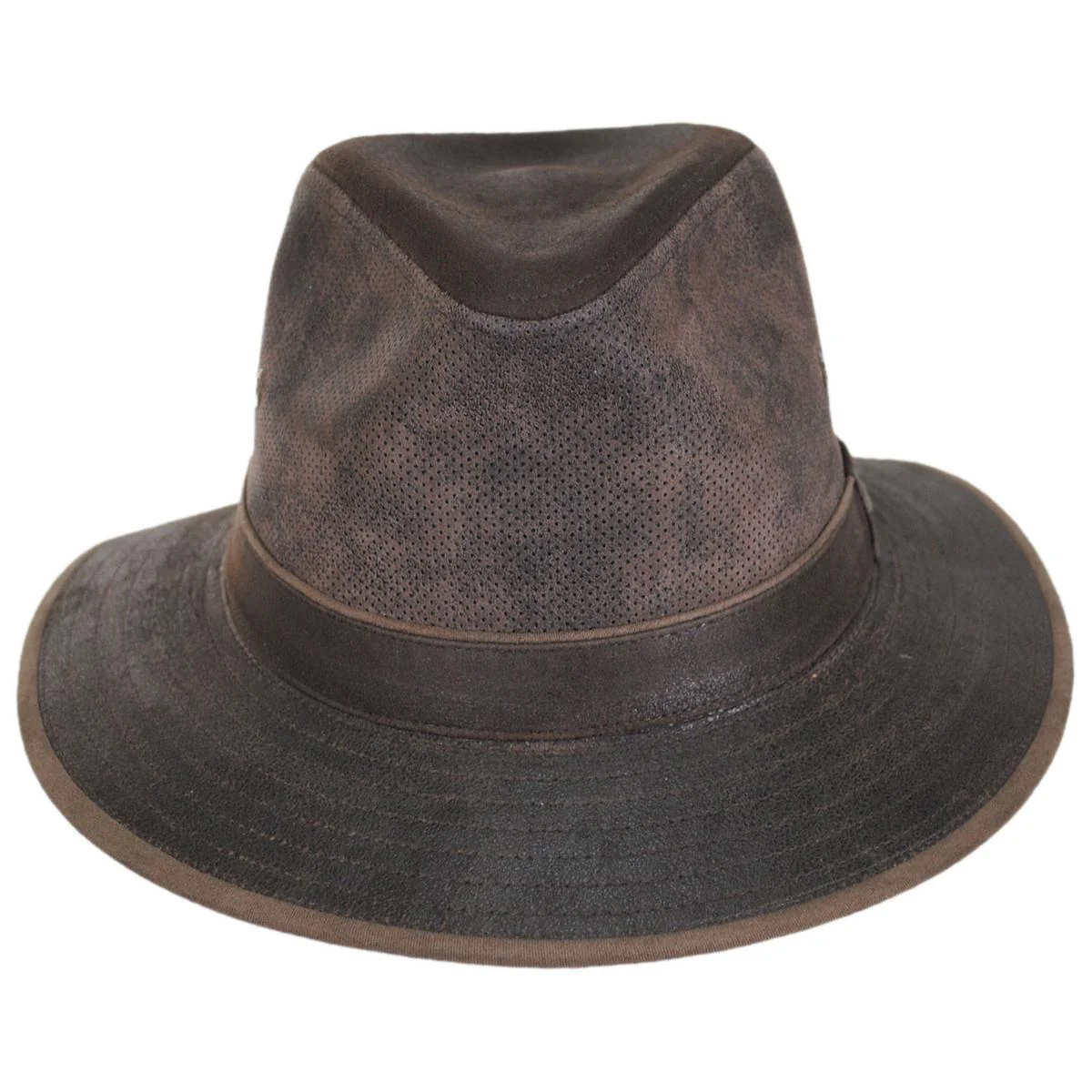 Weathered Leather Safari Fedora Hat - Image 2
