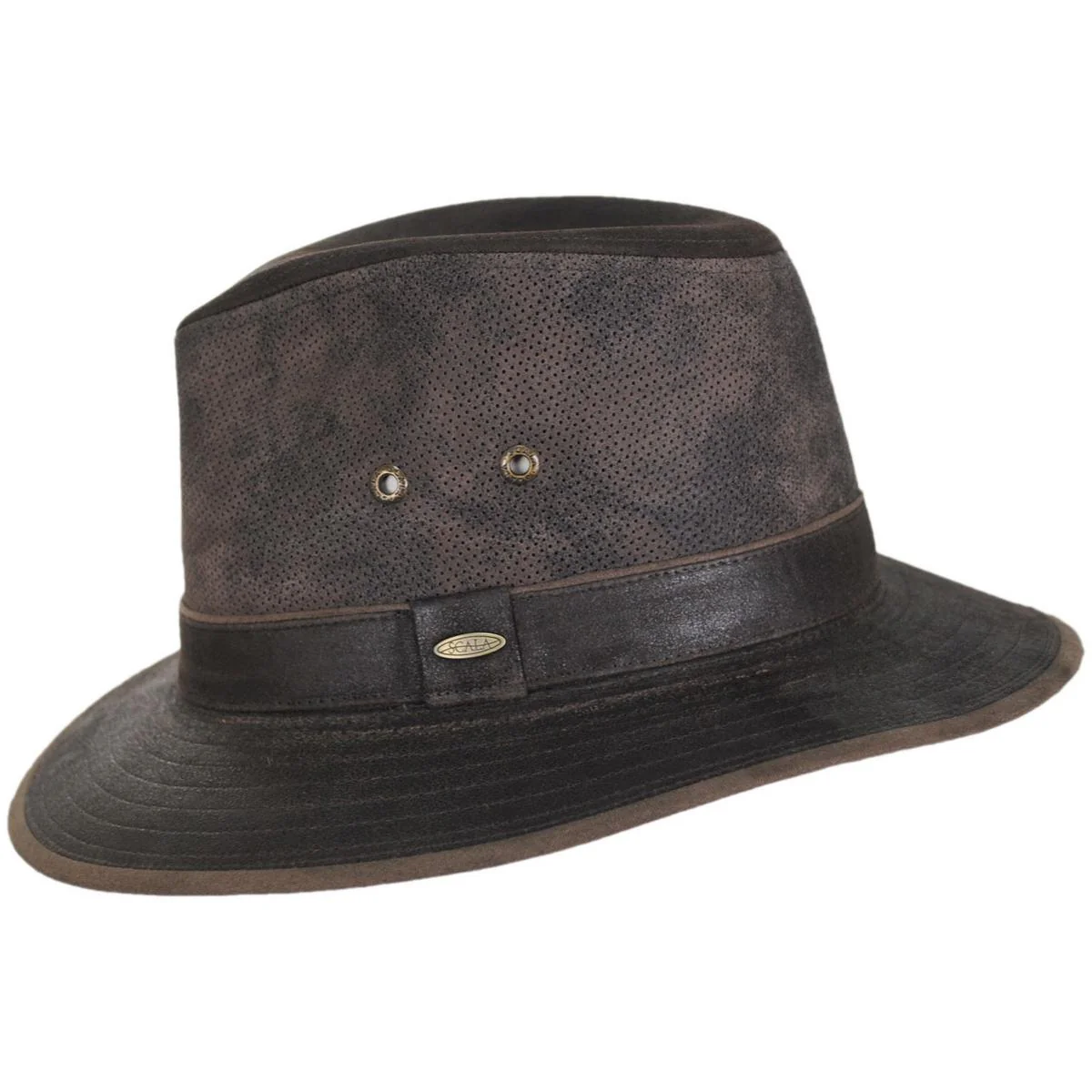 Weathered Leather Safari Fedora Hat - Image 3